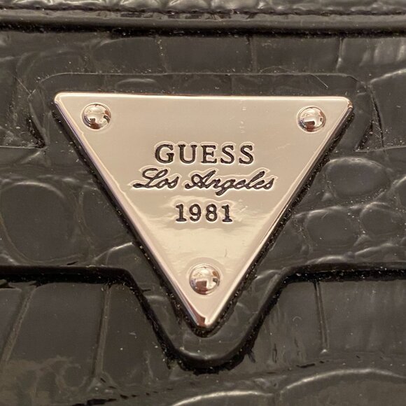 GUESS Clutch Wallet Los Angeles 1981 Black Croc with Zip Around Closure - Picture 6 of 7